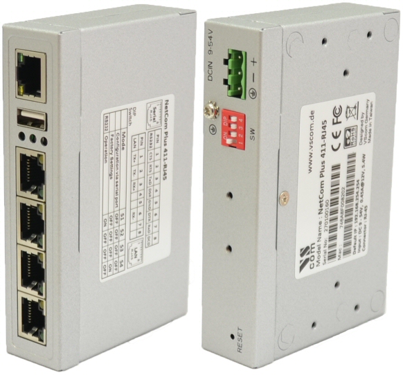 VScom NetCom+ (Plus) 411 RJ45, a quad port Serial Device Server for Ethernet/TCP to RS232