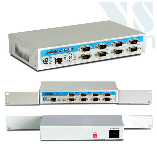 VScom NetCom 813RM PRO, an 8 port Serial Device Server for Ethernet/TCP to RS232/422/485, for 19-inch and AC power supply